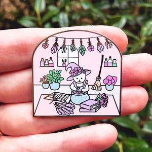 Plant witch cat enamel pin