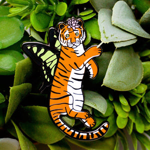 Orange butterfly tiger enamel pin