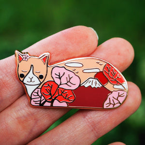 Mount Fuji cat enamel pin