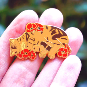 Charity pin for FIP research - brown tabby cat