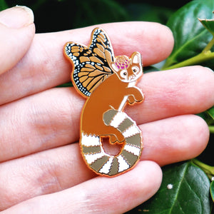 Monarch ringtailed cat enamel pin