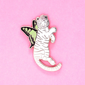 White tiger butterfly enamel pin