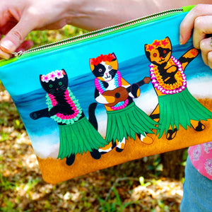 Hula kitties fabric pouch - larger size