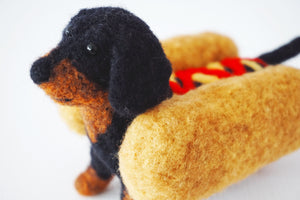 Needle felted black and tan wiener dog
