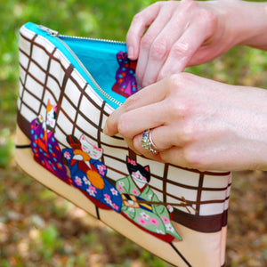 Geisha kitties fabric pouch - larger size