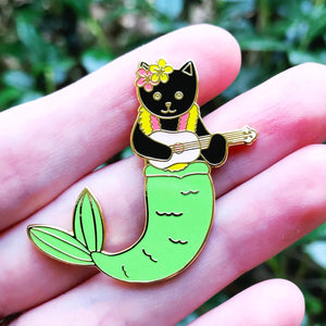 Purrmaid enamel pin - black cat version