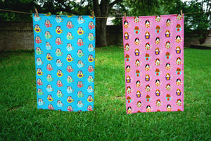 Critters in cups set of two tea towels