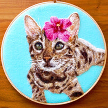 Load image into Gallery viewer, Wool painting of Bengal cat with hibiscus flower