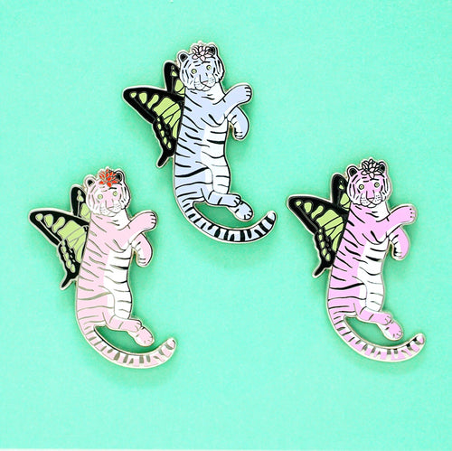 Pastel butterfly tiger enamel pin