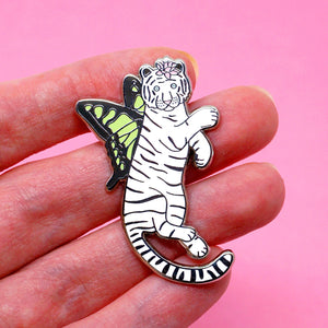 White tiger butterfly enamel pin