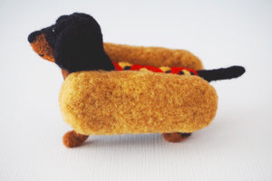 Needle felted black and tan wiener dog