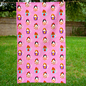 Critters in cups set of two tea towels