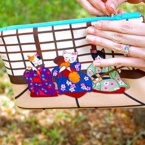 Geisha kitties fabric pouch - larger size