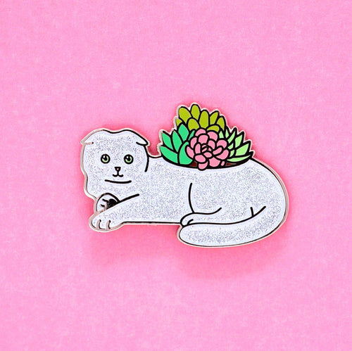 Scottish fold planter enamel pin
