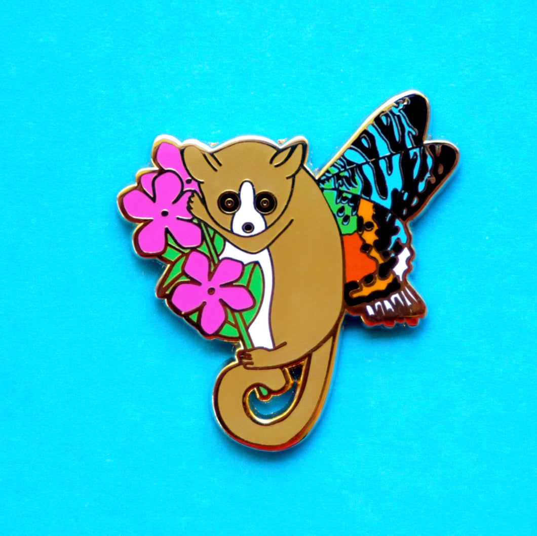 Mouse lemur moth enamel pin