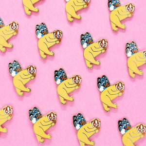 Slow loris moth enamel pin