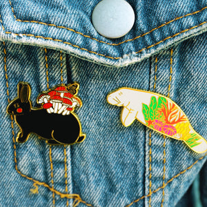 Mushroom bunny enamel pin