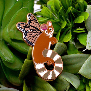 Monarch ringtailed cat enamel pin