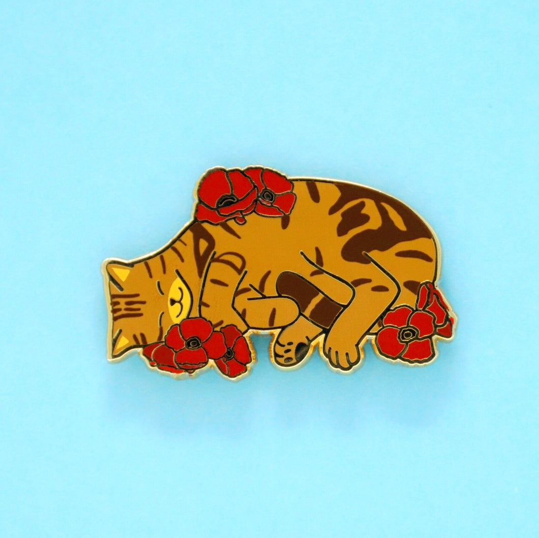 Charity pin for FIP research - brown tabby cat