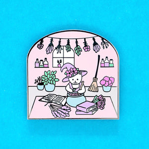 Plant witch cat enamel pin