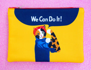 Feminist Rosie cat fabric pouch - larger size