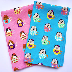Critters in cups set of two tea towels