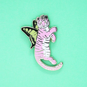 Pastel butterfly tiger enamel pin
