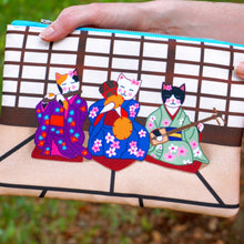Load image into Gallery viewer, Geisha kitties fabric pouch - larger size