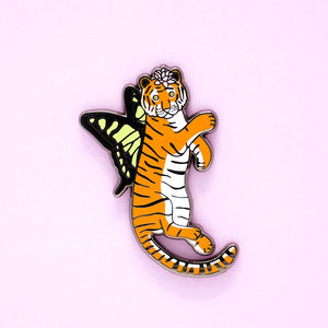 Orange butterfly tiger enamel pin