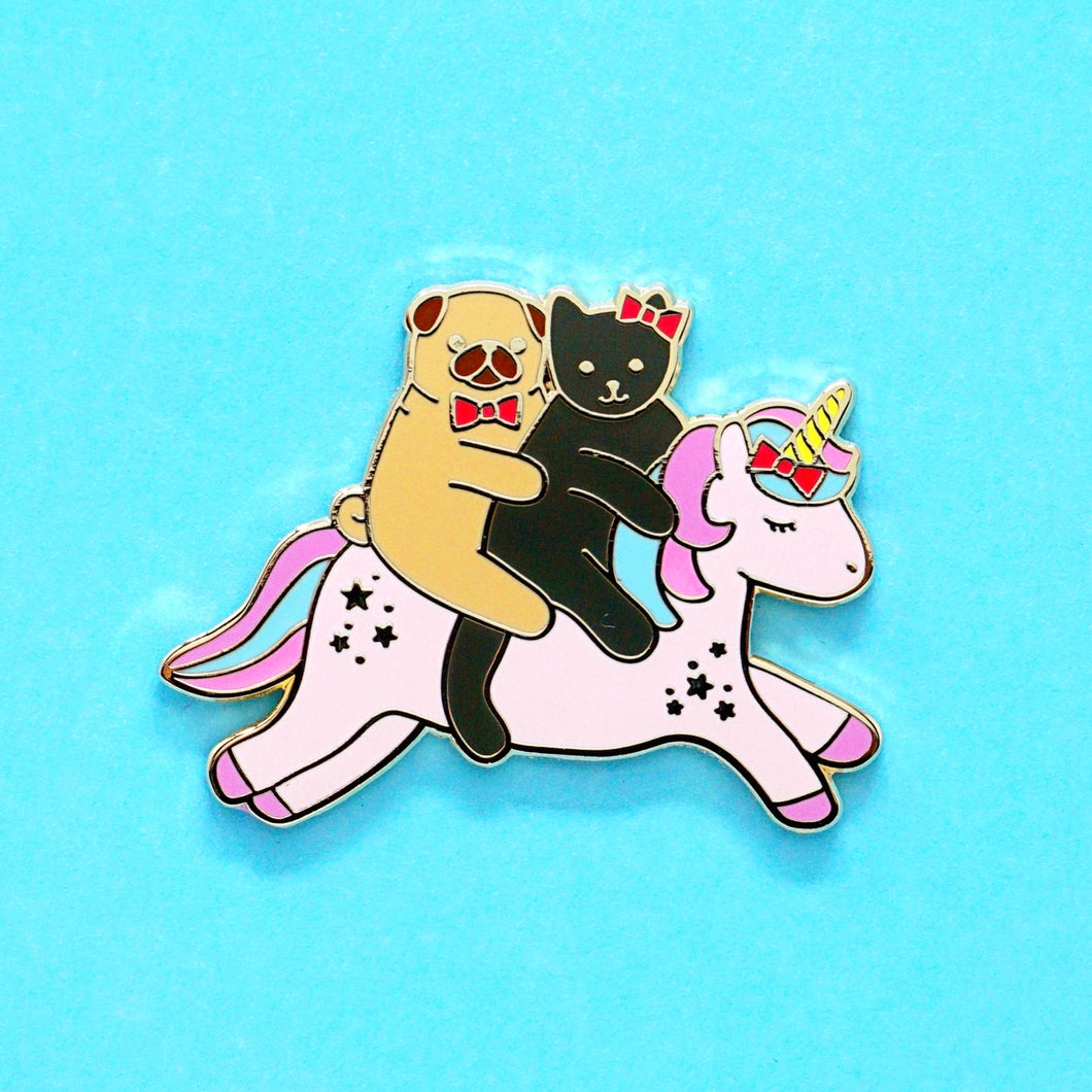 Unicorn ride enamel pin
