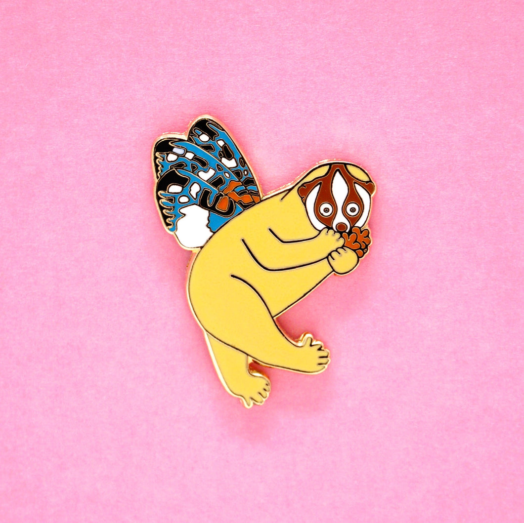 Slow loris moth enamel pin