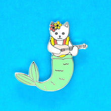 Load image into Gallery viewer, Purrmaid enamel cat pin - white version