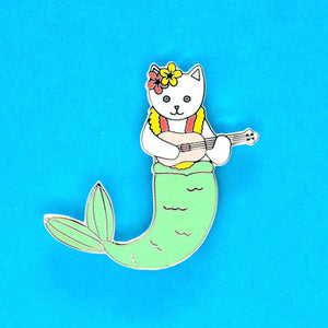 Purrmaid enamel cat pin - white version