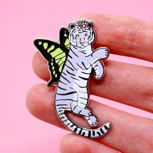 Pastel butterfly tiger enamel pin