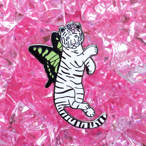 White tiger butterfly enamel pin
