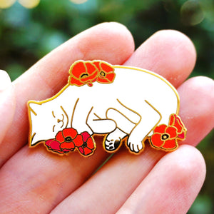 Charity pin for FIP research - white cat