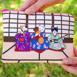 Geisha kitties fabric pouch - smaller size