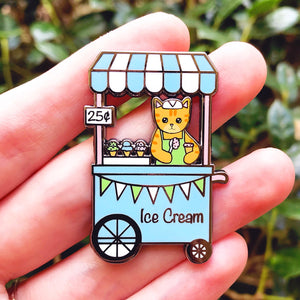 Ice cream stand cat enamel pin