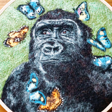 Load image into Gallery viewer, Wool painting of gorilla with butterflies