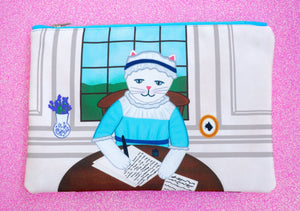 Jane Austen cat fabric pouch - larger size
